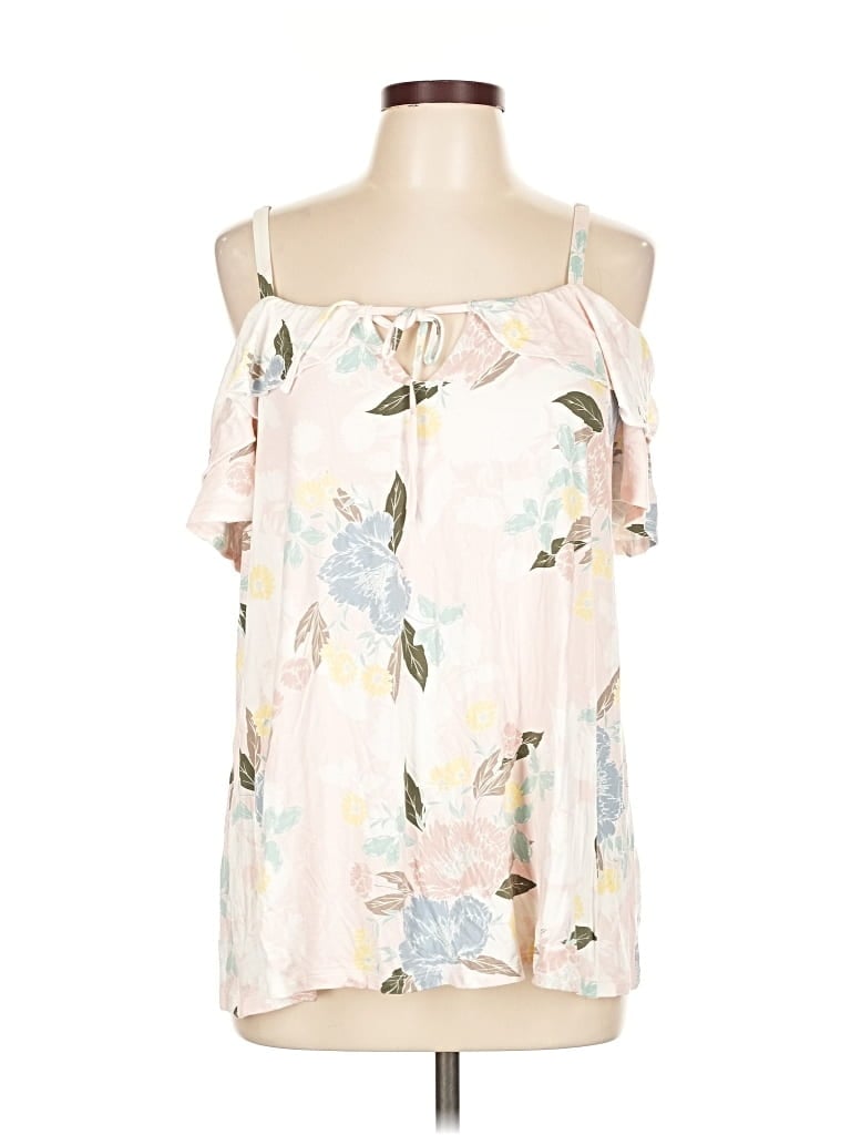 Pre-owned Torrid Tank Top Ivory Floral Pattern Cold Shoulder Neckline Tops In White