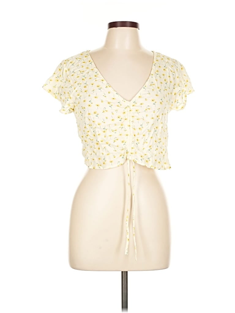 Pre-owned Elodie Short Sleeve Top Yellow Sweetheart Neckline Tops