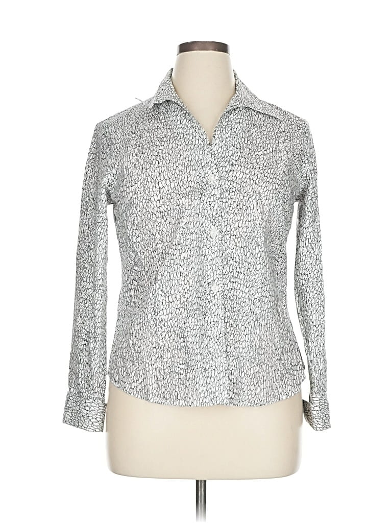Pre-owned Jones New York Collection Long Sleeve Blouse In Silver