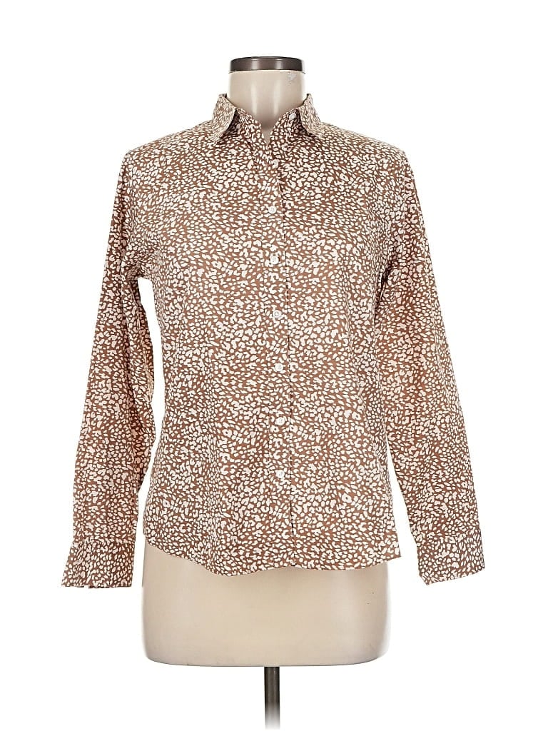 Pre-owned Lands' End Long Sleeve Button Down Shirt In Brown