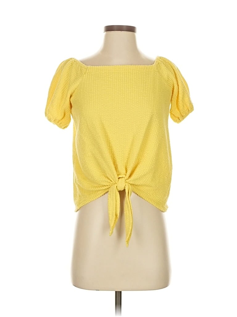 Pre-owned Ann Taylor Loft Short Sleeve Top Yellow Off The Shoulder Neckline Tops