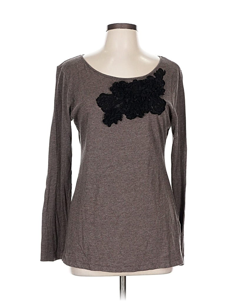 Pre-owned Garnet Hill Long Sleeve Top Gray Sweetheart Neckline Tops