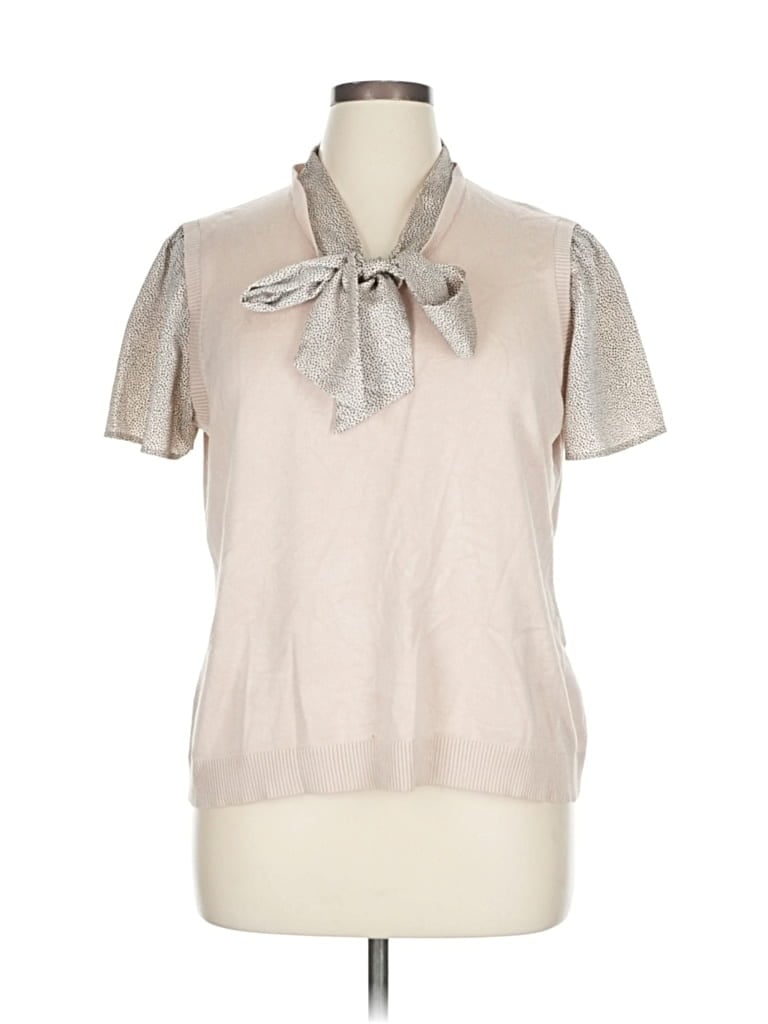 Pre-owned Adrianna Papell Short Sleeve Blouse In Silver