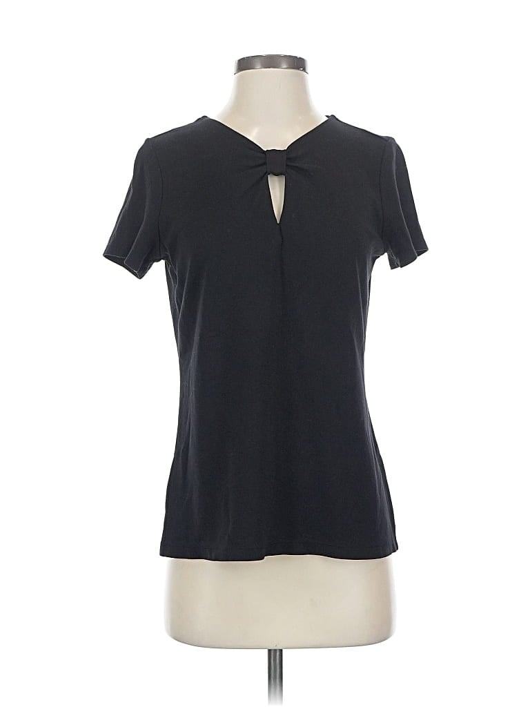 Pre-owned Liz Claiborne Career Short Sleeve Top Black Keyhole Neckline Tops