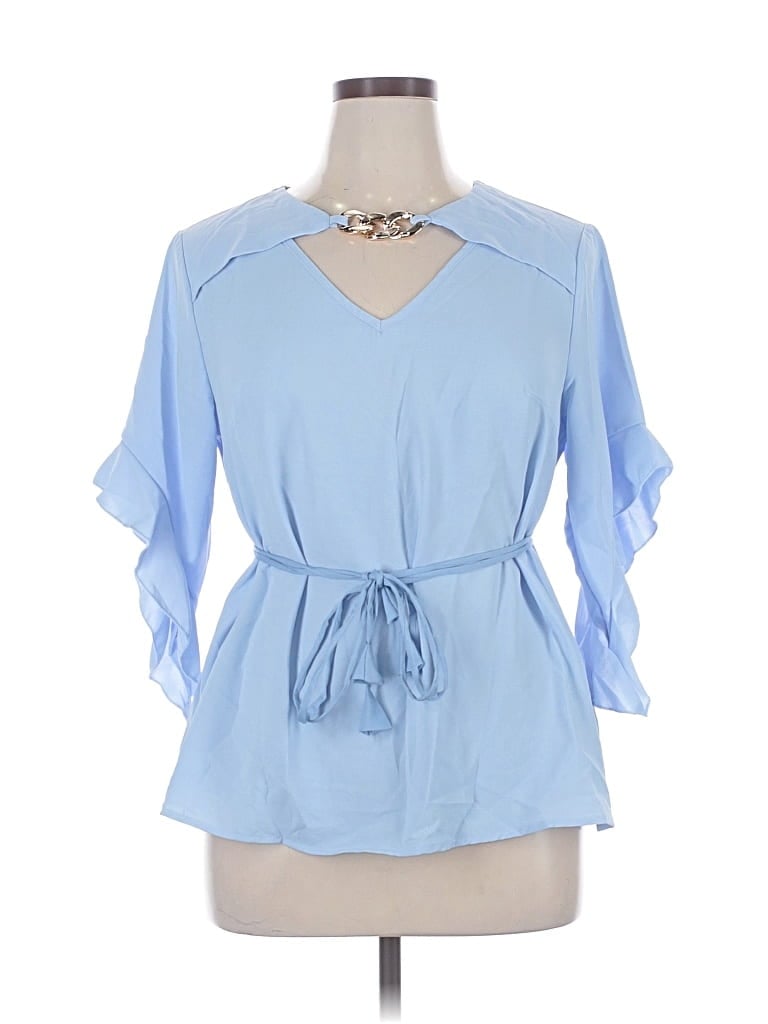 Pre-owned Shein Curve 3/4 Sleeve Blouse In Blue