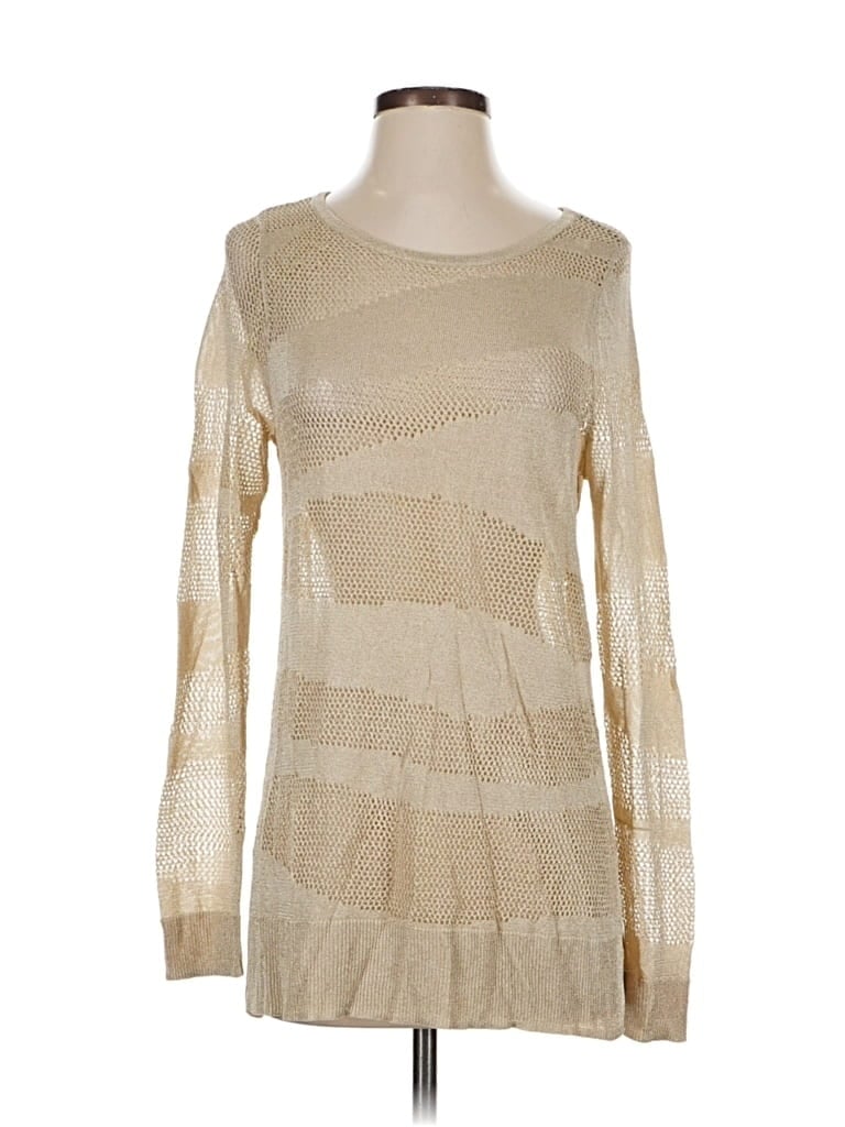 Pre-owned Travelers By Chico's Long Sleeve Top Ivory Crew Neck Tops In White