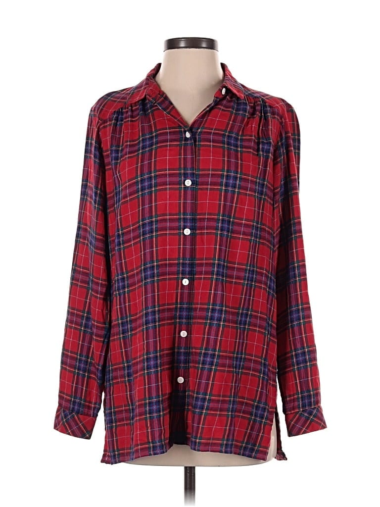 Pre-owned Jjill Long Sleeve Button Down Shirt In Red