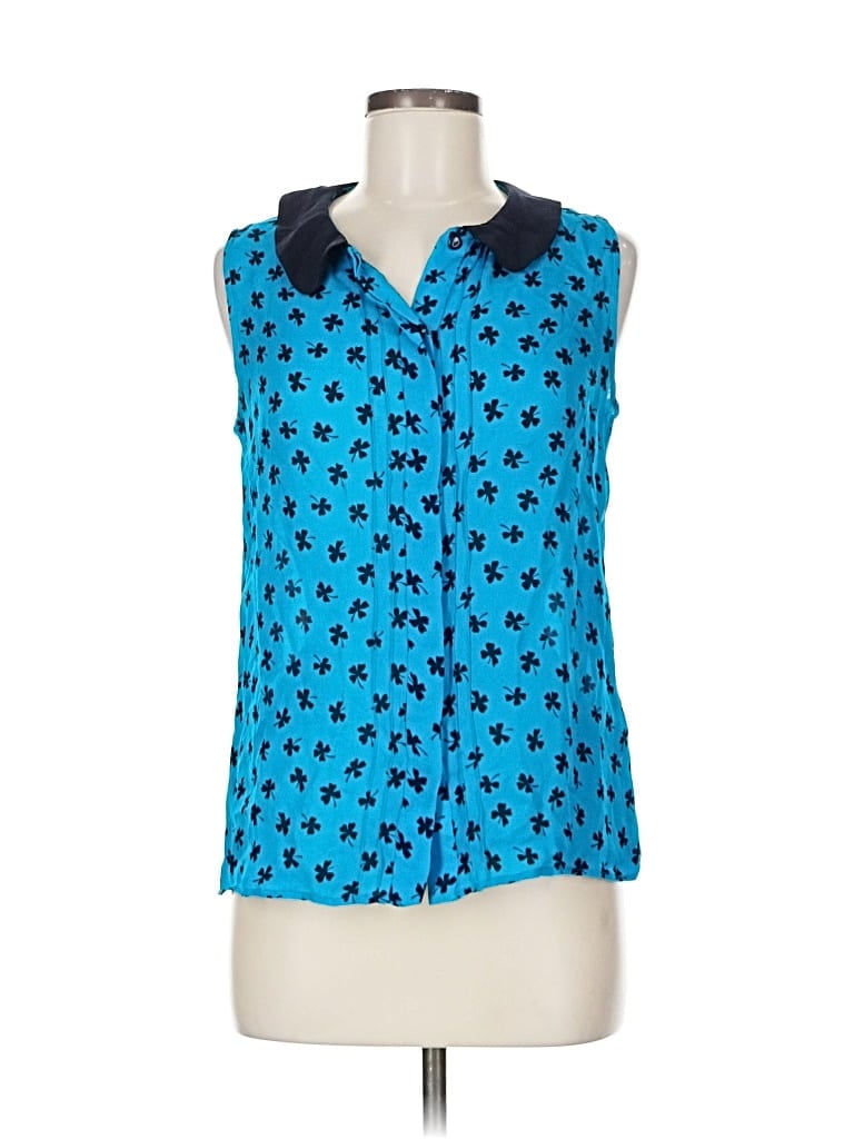 Pre-owned An Original Milly Of New York Sleeveless Silk Top Blue Collared Neckline Tops