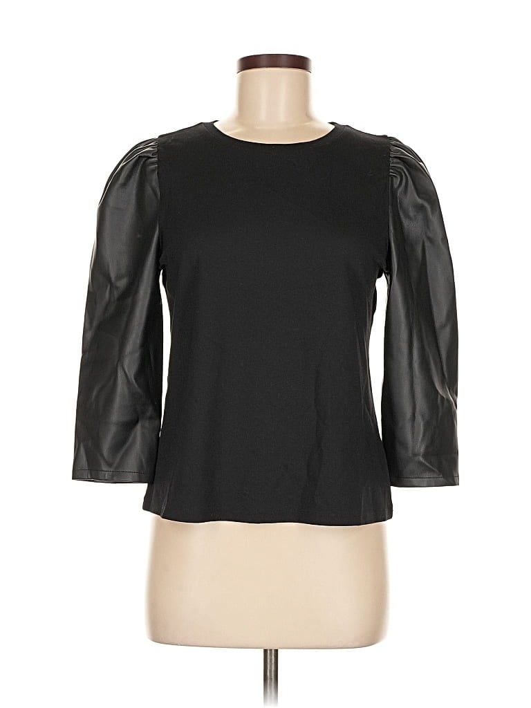 Pre-owned Ann Taylor Factory 3/4 Sleeve Top Black Boatneck Tops