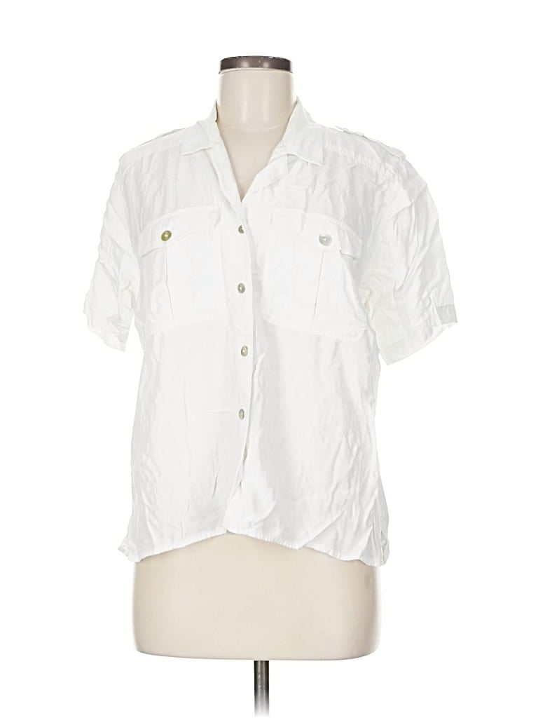 Pre-owned Liz Claiborne Collection Short Sleeve Blouse In White