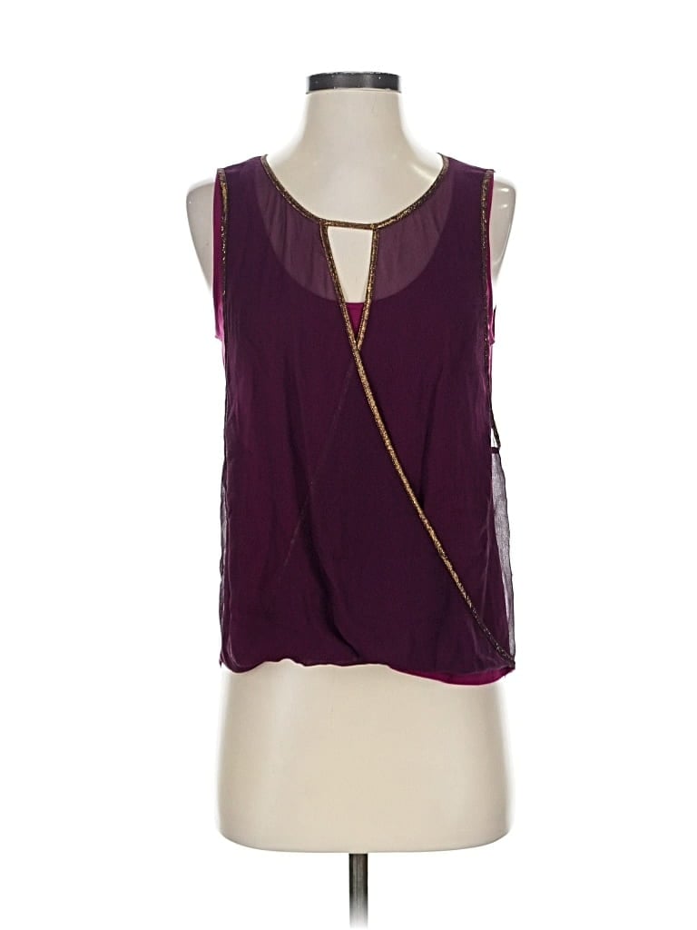 ELLA MOSS Pre-owned Sleeveless Silk Top Burgundy Keyhole Neckline Tops