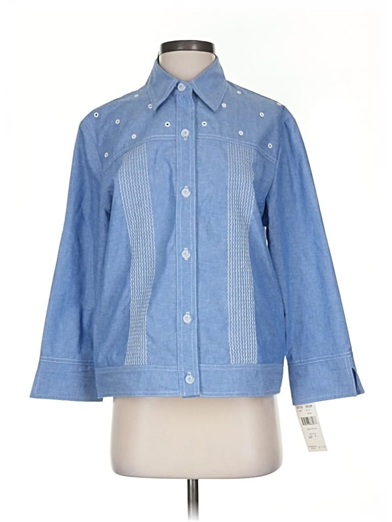 Assorted Brands 3/4 Sleeve Button Down Shirt In Blue
