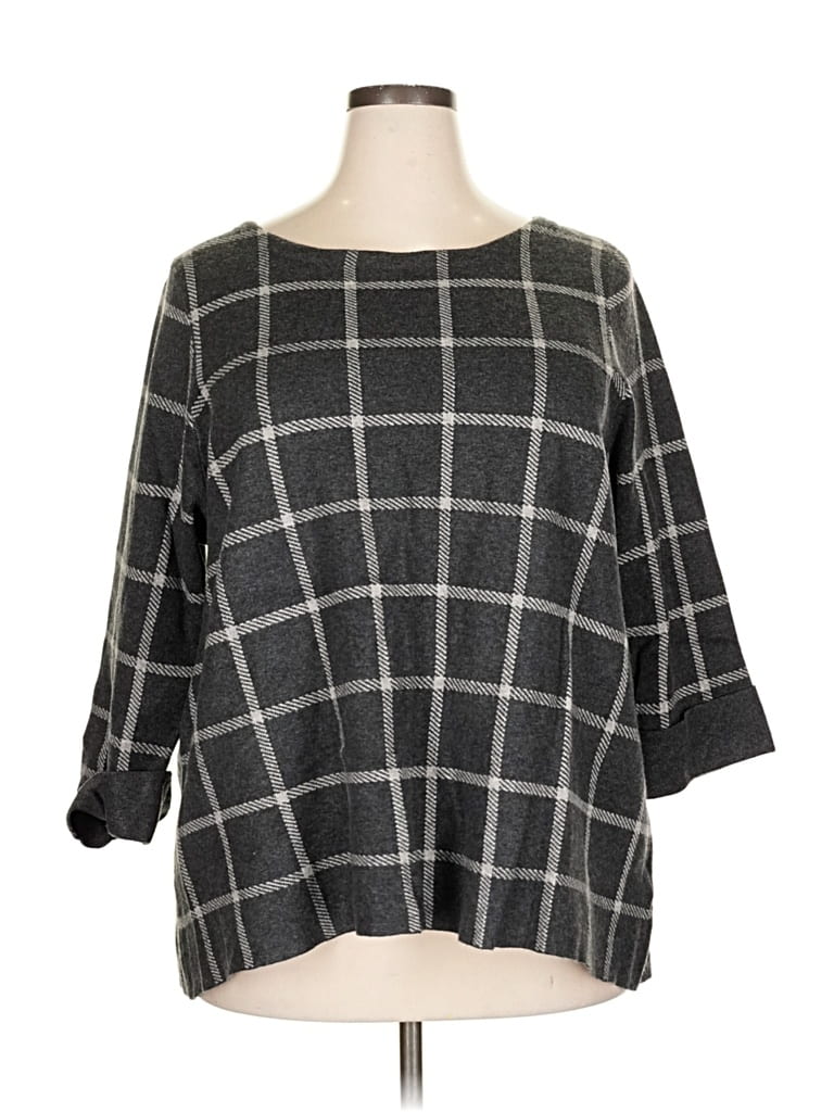 Pre-owned Cynthia Rowley Tjx 3/4 Sleeve Top Gray Square Neckline Tops