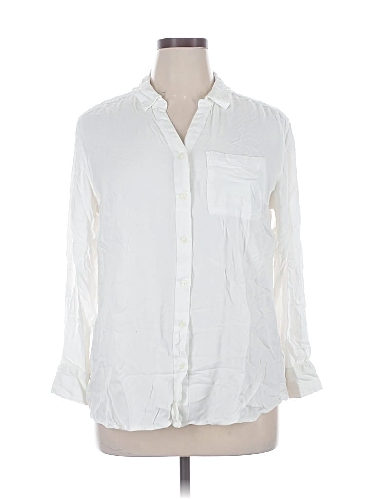 Pre-owned Evri 3/4 Sleeve Button Down Shirt In White