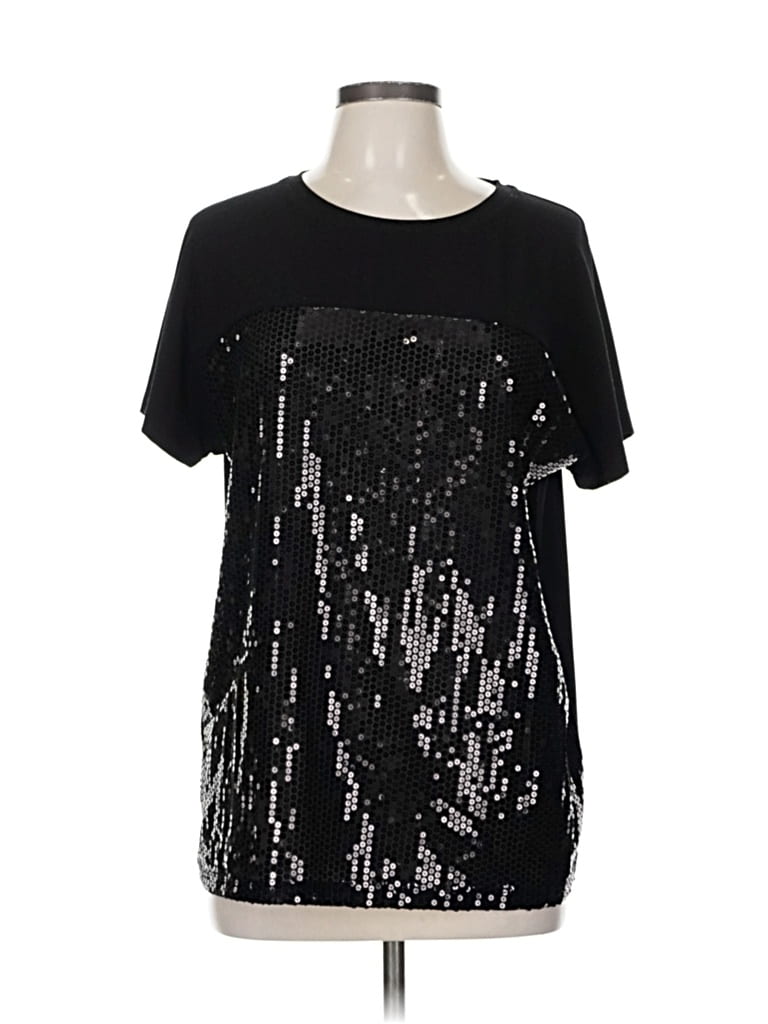 Pre-owned Dkny Short Sleeve Top Black Crew Neck Tops