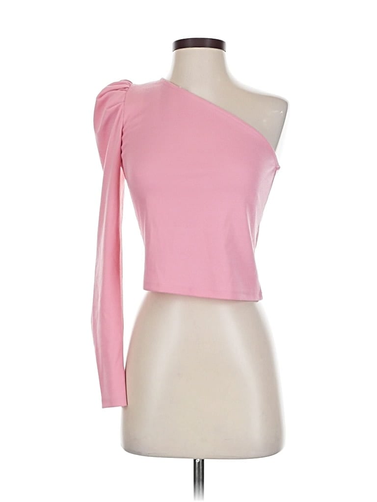 Pre-owned Open Edit Long Sleeve Top Pink One Shoulder Neckline Tops