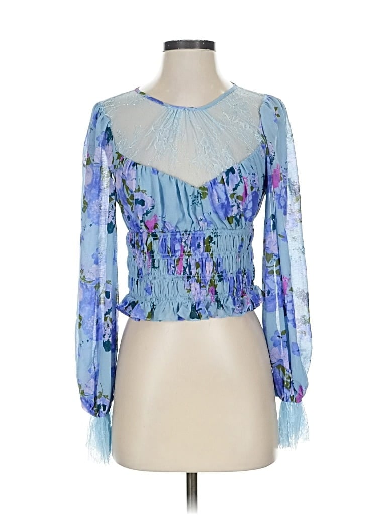 Pre-owned Free People Long Sleeve Blouse In Blue