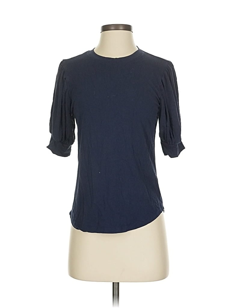 Pre-owned Frame Short Sleeve Top Blue Keyhole Neckline Tops