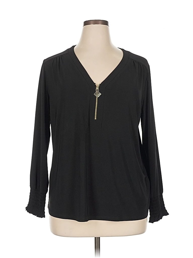 Pre-owned Anne Klein Long Sleeve Blouse In Black