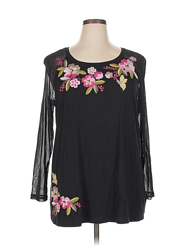 Pre-owned Inc International Concepts Long Sleeve Blouse In Black