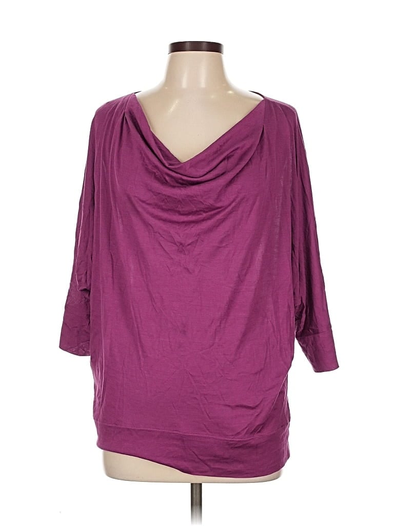 Pre-owned Eileen Fisher 3/4 Sleeve Top Purple Cowl Neck Tops