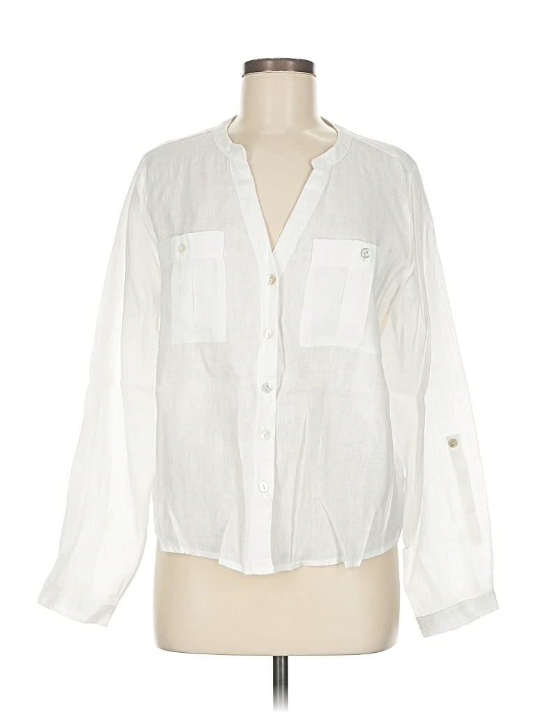 Pre-owned Isaac Mizrahi New York Long Sleeve Blouse In White