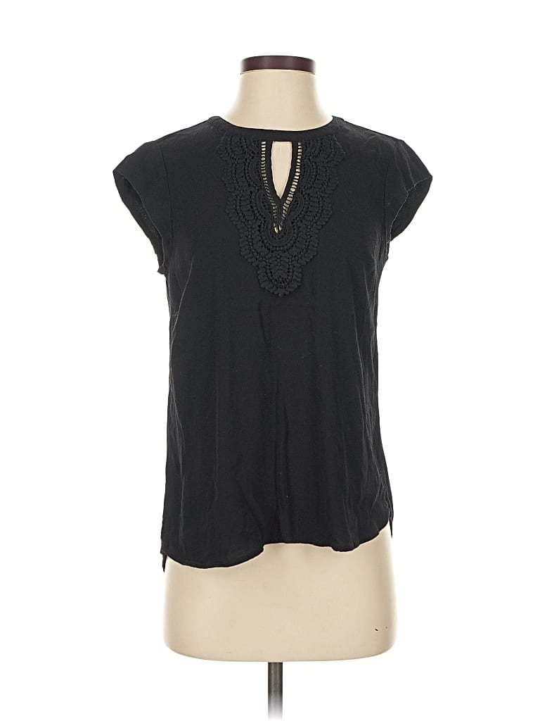 Pre-owned Daniel Rainn Short Sleeve Top Black Keyhole Neckline Tops