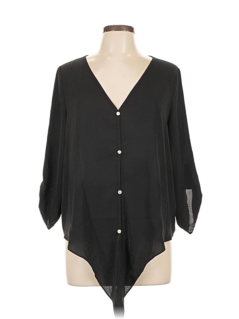 Pre-owned Acoa Collection 3/4 Sleeve Blouse In Black