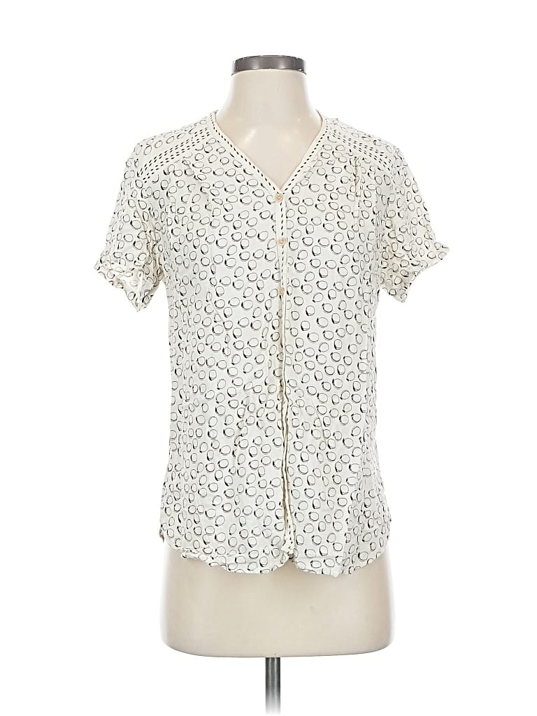 Pre-owned Max Studio Short Sleeve Henley Shirt In White