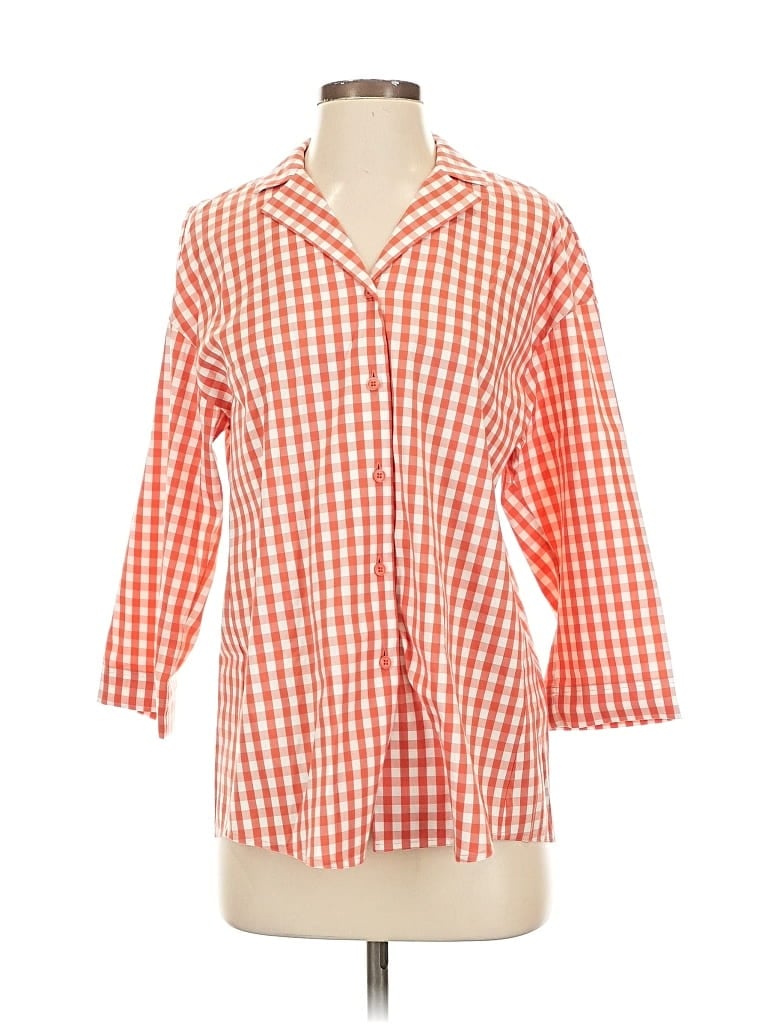 Pre-owned Lafayette 148 3/4 Sleeve Button Down Shirt In Orange