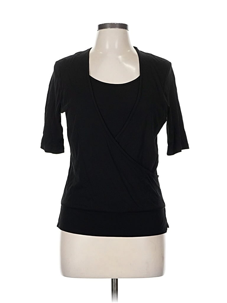 Pre-owned Jones New York Collection Short Sleeve Top Black Scoop Neck Tops