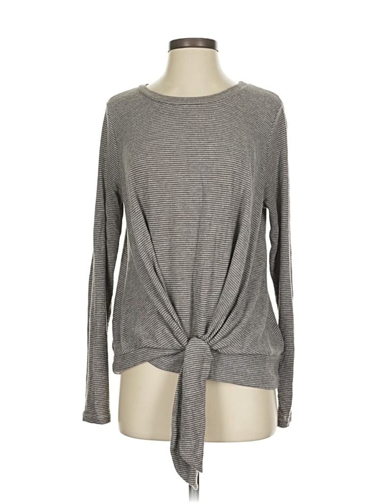 Pre-owned Le Lis Long Sleeve Top Gray Crew Neck Tops