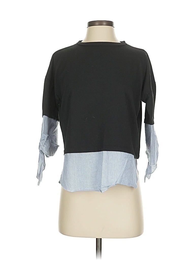 Pre-owned Renvy 3/4 Sleeve Top Gray Color Block Pattern Boatneck Tops