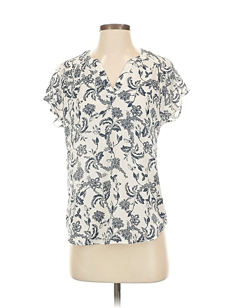 Pre-owned Banana Republic Factory Store Short Sleeve Blouse In White