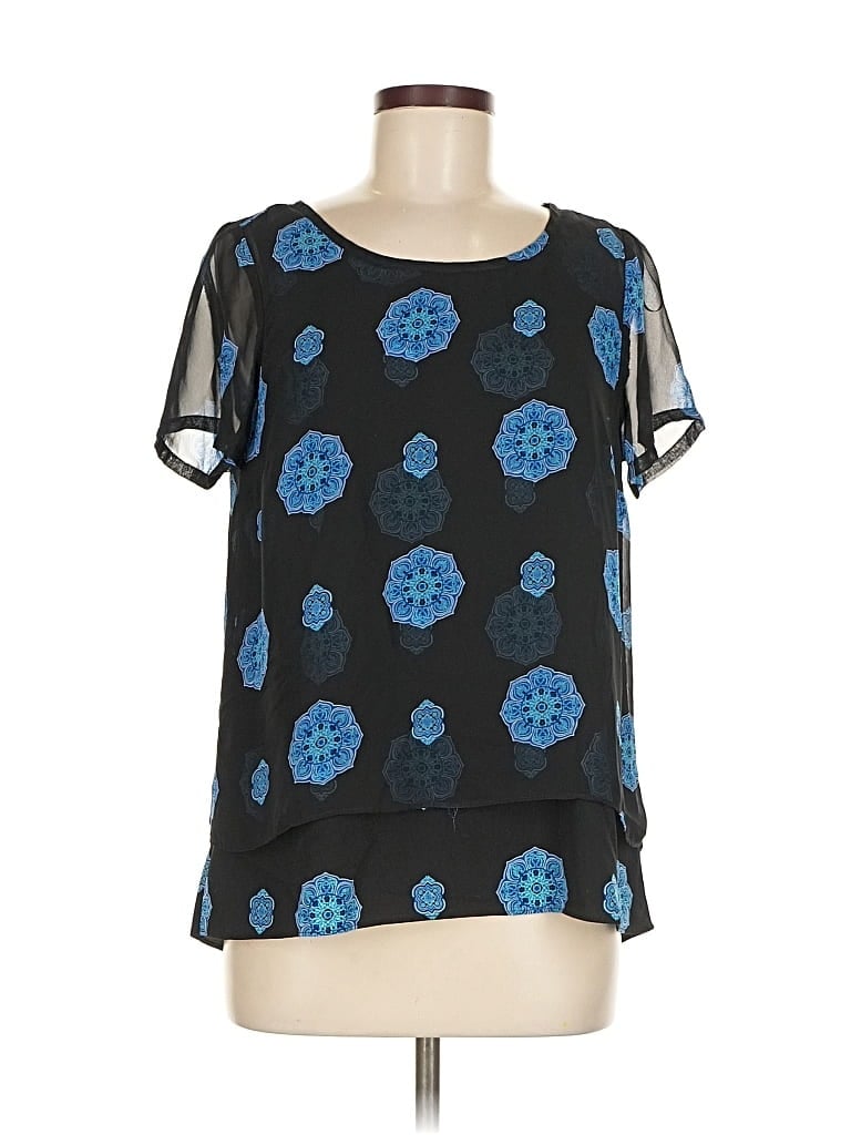 Pre-owned Dana Buchman Short Sleeve Blouse In Black