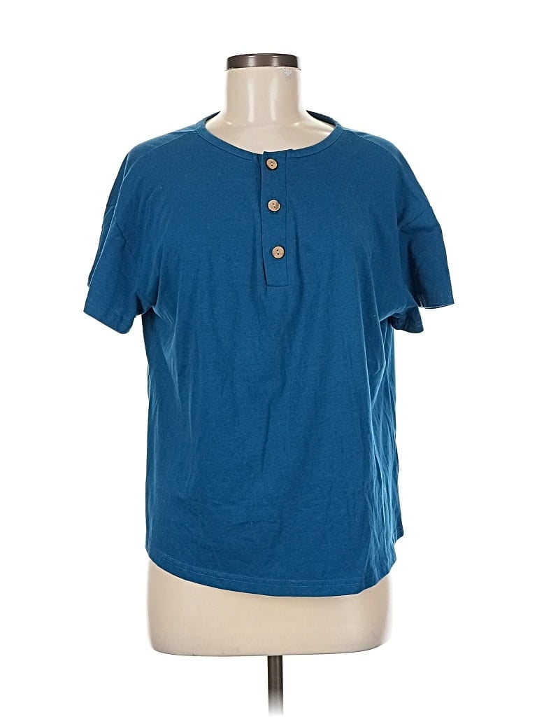 Pre-owned Unbranded Short Sleeve Henley Shirt In Blue