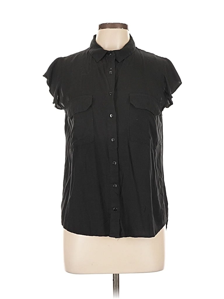 Pre-owned Active Usa Sleeveless Button Down Shirt In Black