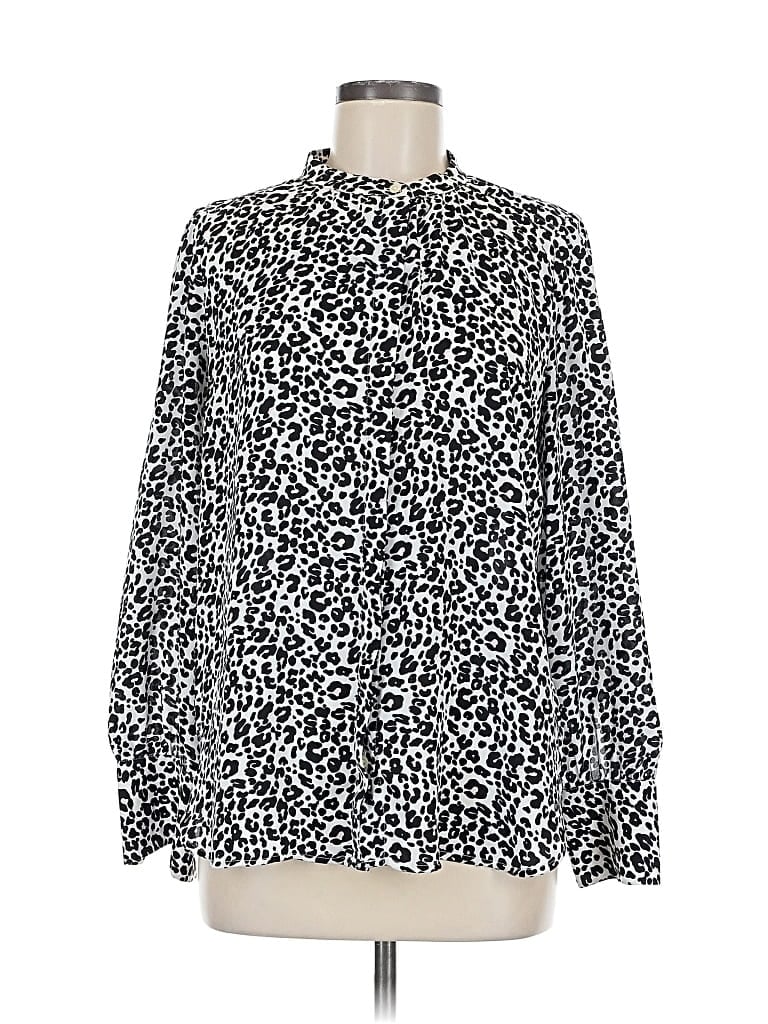 Pre-owned Ann Taylor Loft Long Sleeve Blouse In Silver