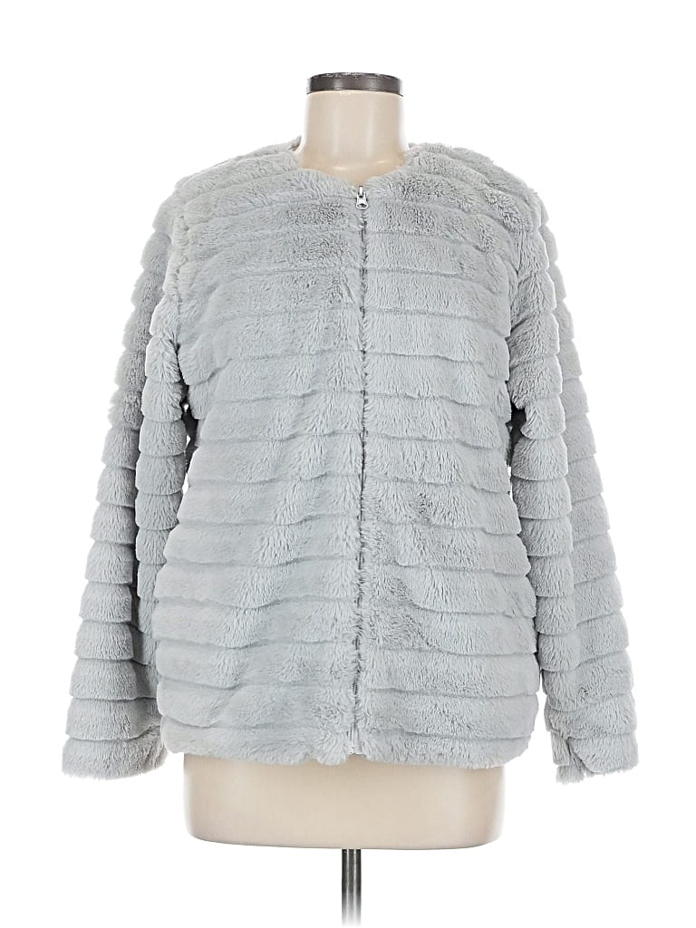 Pre-owned Katydid Collection Faux Fur Jacket In Gray