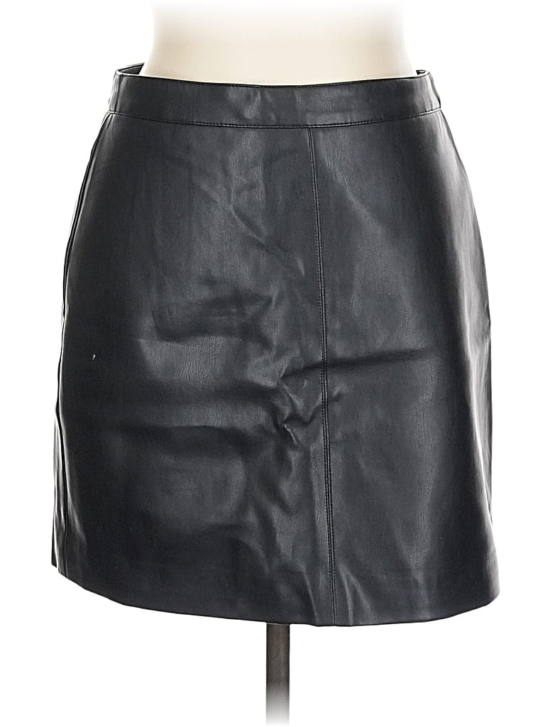Pre-owned Double Zero Faux Leather Skirt In Black
