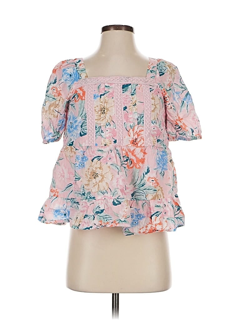 Pre-owned Ann Taylor Loft Short Sleeve Blouse In Pink