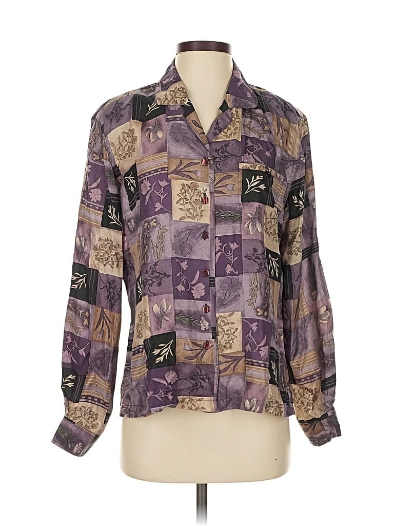Pre-owned Dressbarn Long Sleeve Silk Top In Purple
