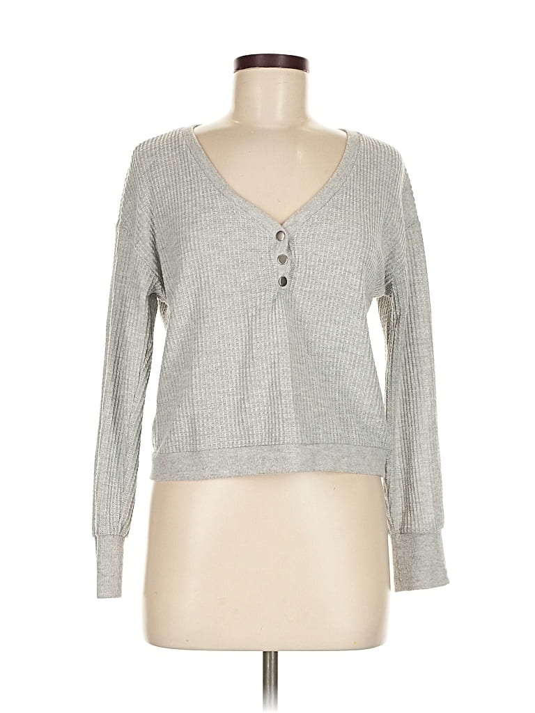 Pre-owned Hippie Rose Long Sleeve Henley Shirt In Gray