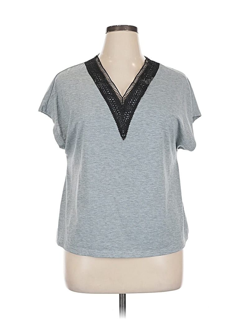 Pre-owned Shein Curve Short Sleeve Top Gray V Neck Tops