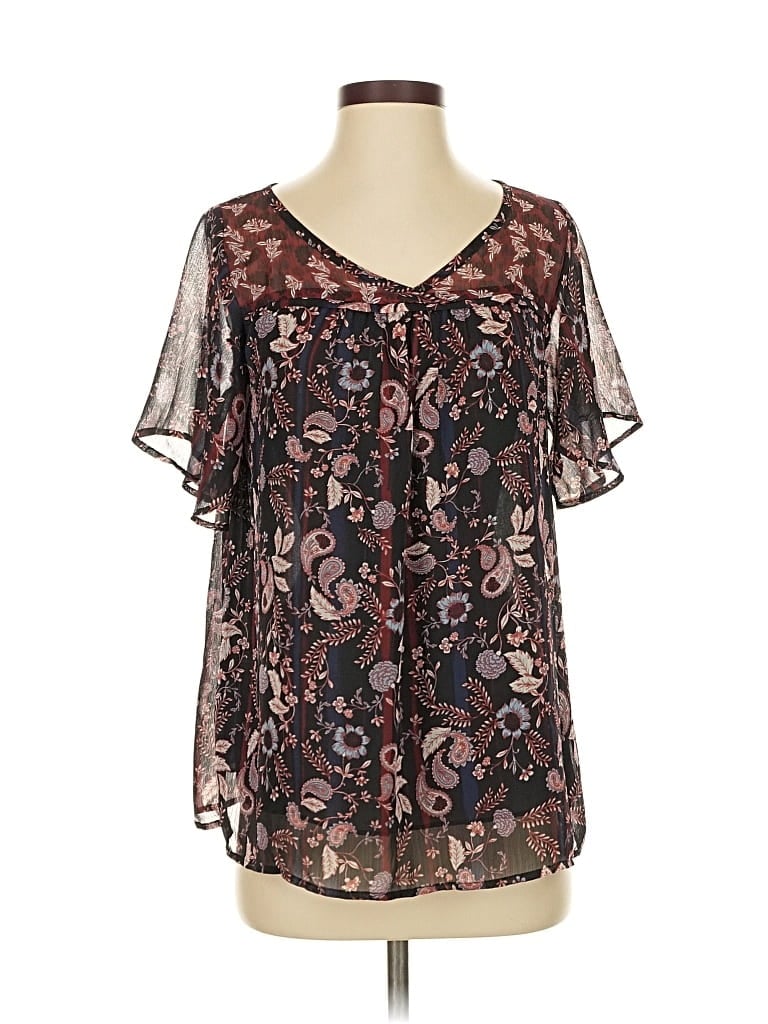 Pre-owned Knox Rose Short Sleeve Blouse In Black