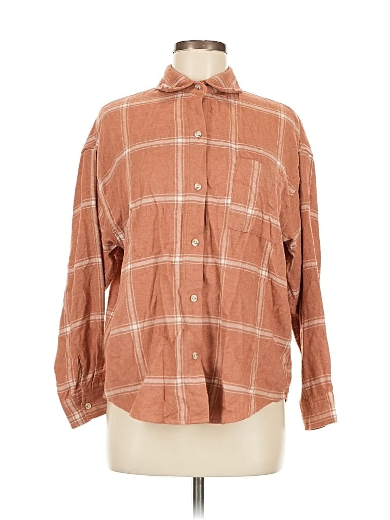 Pre-owned Altar'd State Long Sleeve Button Down Shirt In Brown