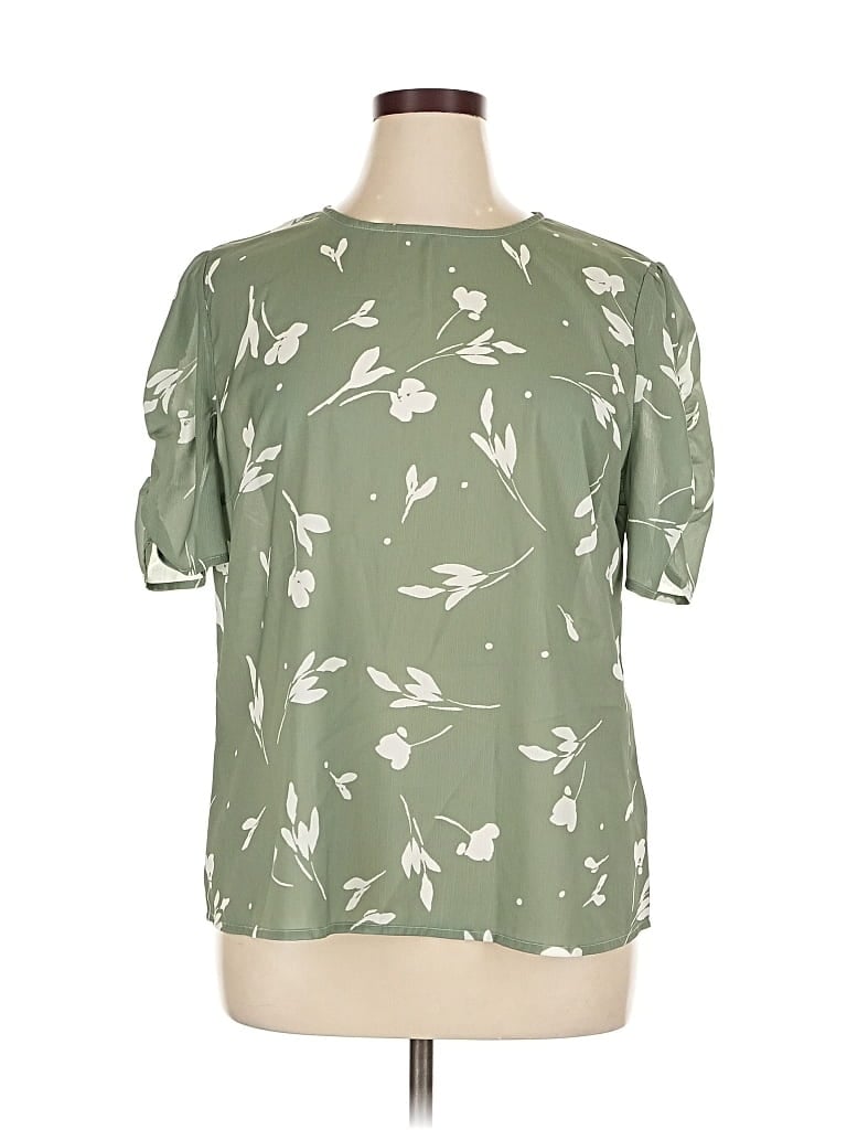 Pre-owned Allegra K Short Sleeve Blouse In Green