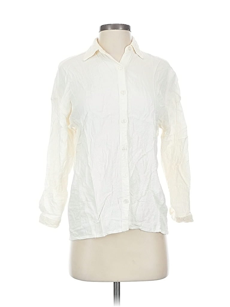 Pre-owned Max Studio Long Sleeve Blouse In White