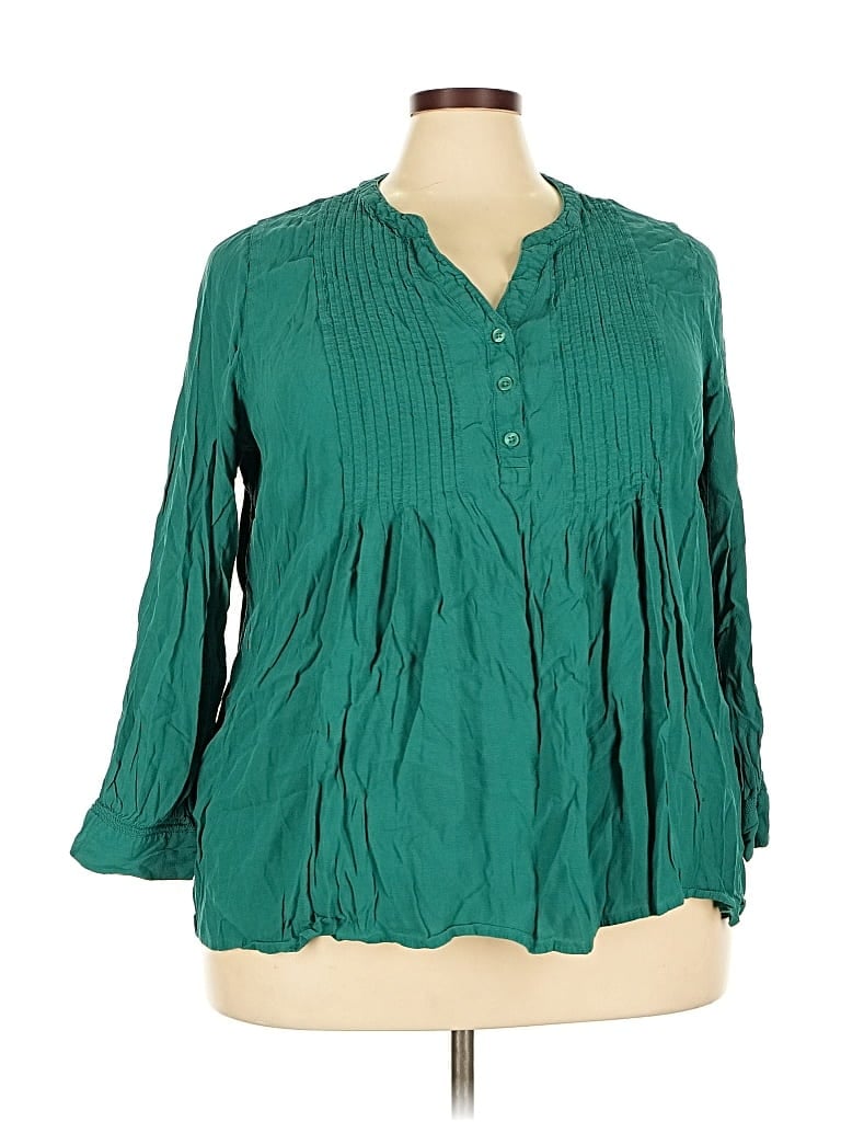 Pre-owned Terra & Sky 3/4 Sleeve Blouse In Green