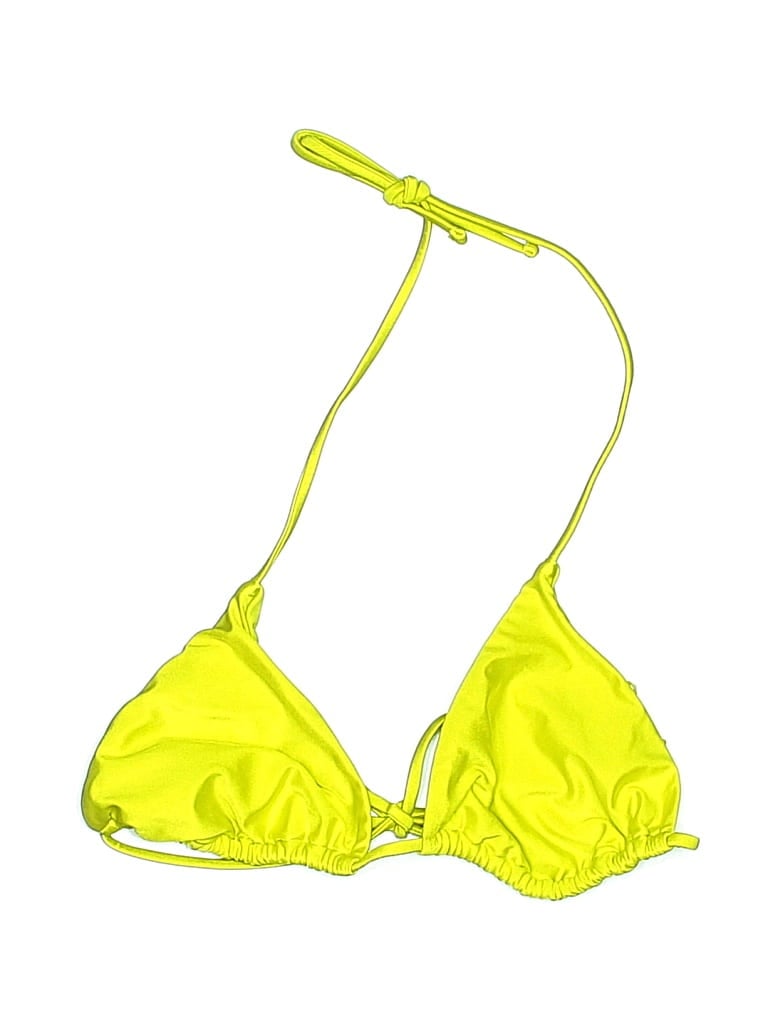 Pre-owned Shade & Shore Swimsuit Top Yellow Solid Pattern Swimwear